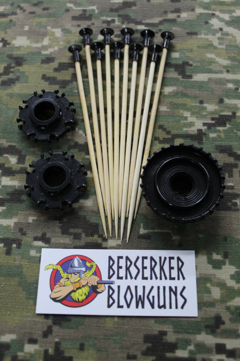 20 - .40 cal 5" Bamboo Wooden Spear Darts Black with 3 Pc. Quiver Set by Berserker Blowguns - Berserker Blowguns
